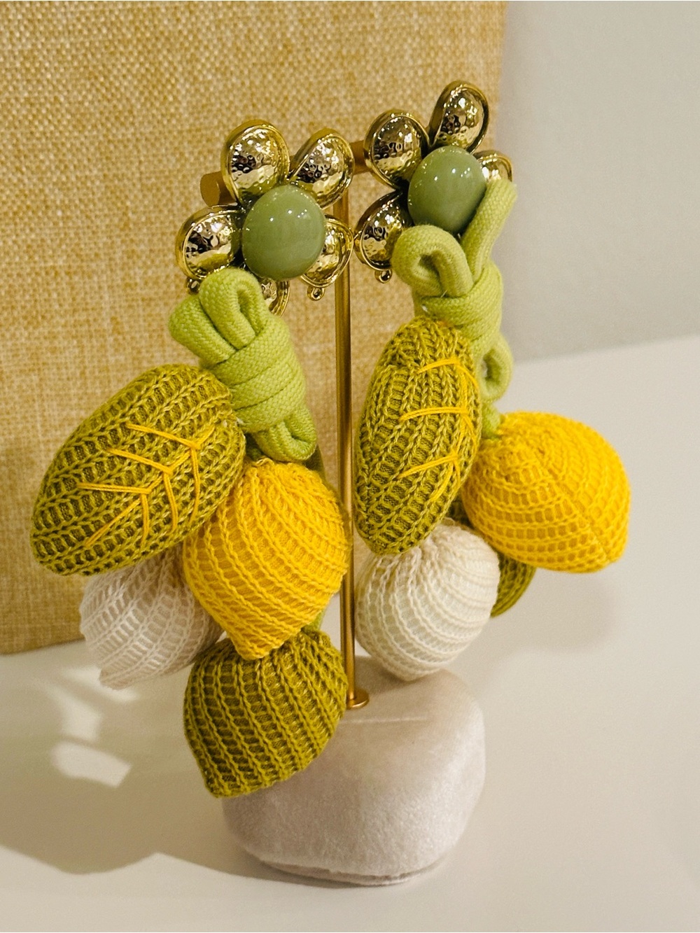 Fashion Jewelry Green, Yellow & White Cluster Drop Earrings